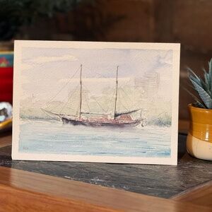 Original Hand Painted Watercolor Sailboat Brisbane River Australia 8 x 6